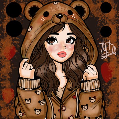 realistic girl in a animal pjs hoodie