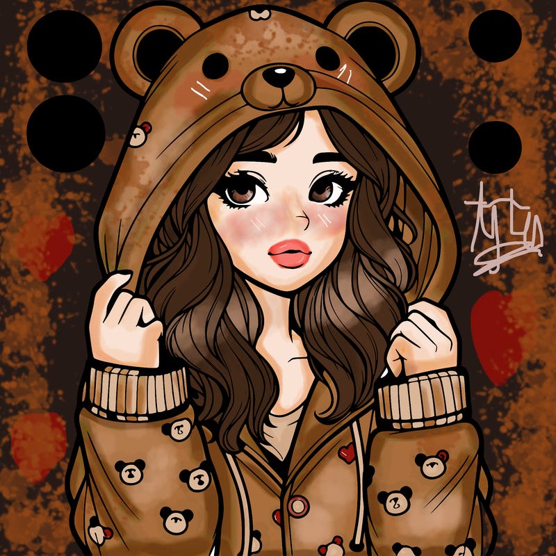 realistic girl in a animal pjs hoodie