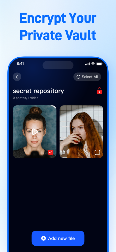 AI Cleaner Optimize Storage - AI Cleaner app interface showing the secret repository and private vault feature for secure photo and video storage