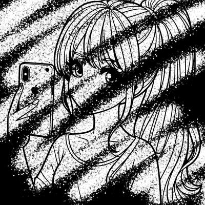 a realistic girl with a pony tail and a iphone
