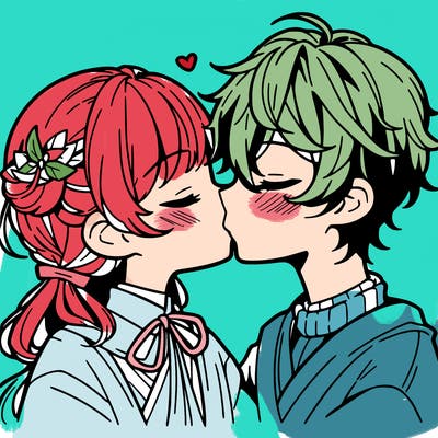 anime girl and boy kissing