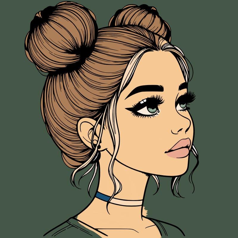 realistic girl with buns on the top of her head
