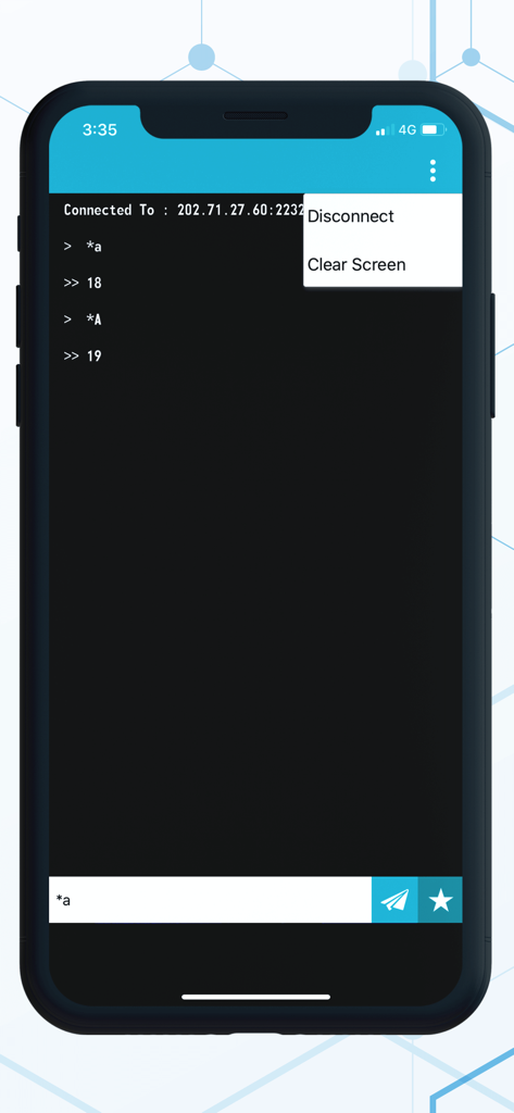 Telnet Client Terminal - Telnet Client Terminal app showing an active server connection and command history on an iPhone