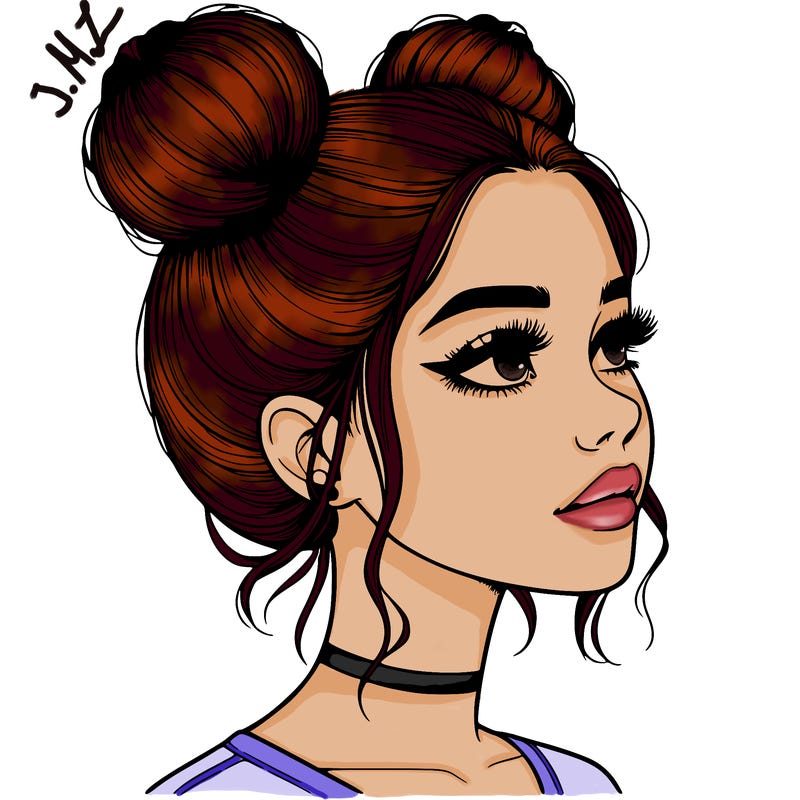 realistic girl with buns on the top of her head