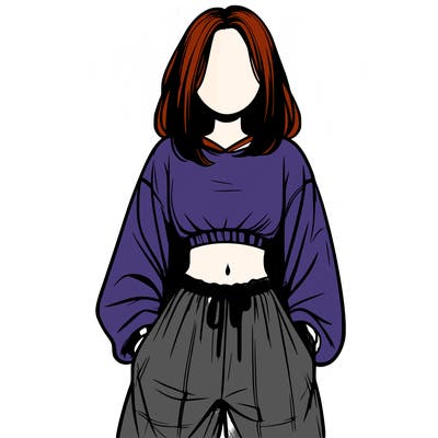 realistic girl faceless with baggy pants and a crop top