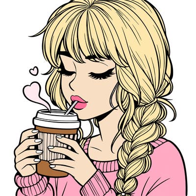 realistic girl drinking coffee