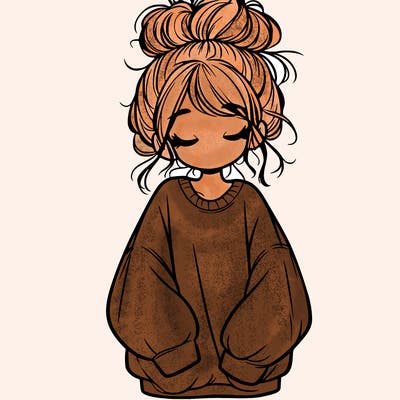 girl with baggy sweatshirt and messy bun
