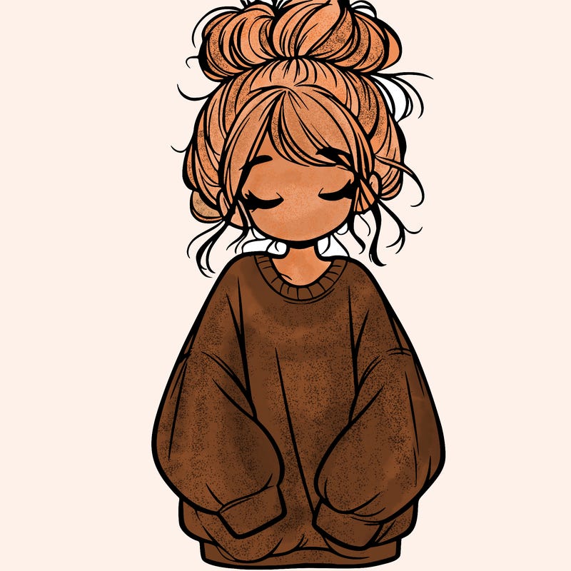 girl with baggy sweatshirt and messy bun