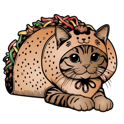 a realistic cat in a taco costume