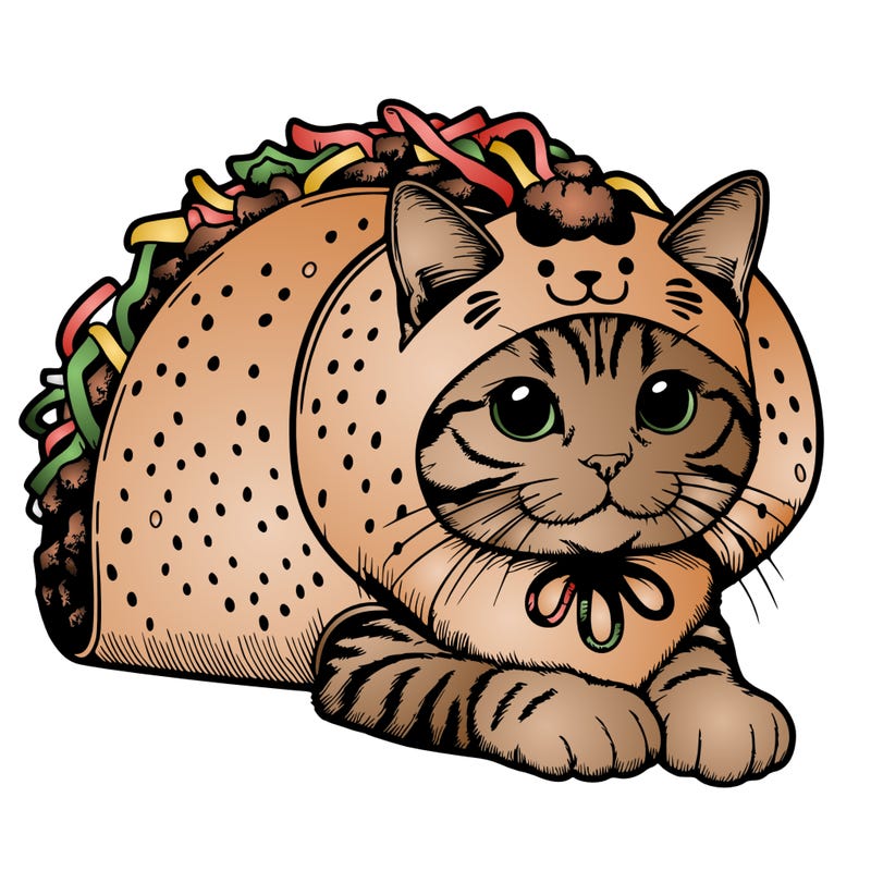 a realistic cat in a taco costume