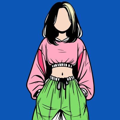 realistic girl faceless with baggy pants and a crop top
