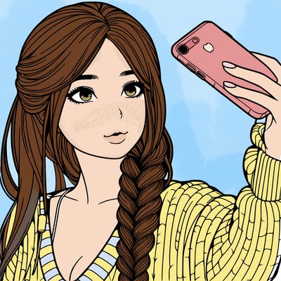 realistic girl, taking a selfie