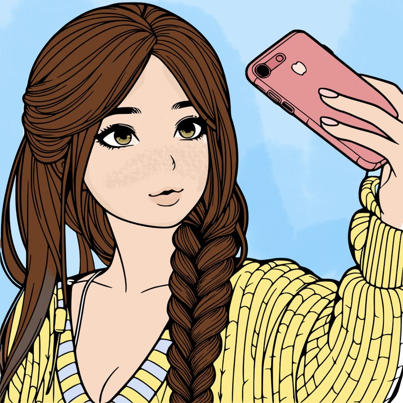 realistic girl, taking a selfie