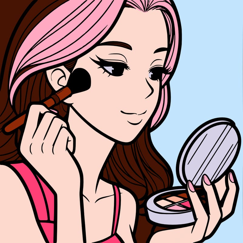 little girl putting on makeup