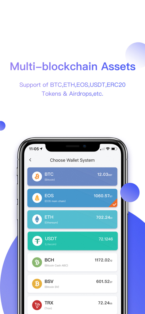 Bitpie app interface showing a list of supported cryptocurrencies like Bitcoin Ethereum and Tether