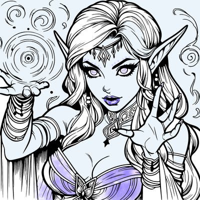 realistic scary beautiful elf sorceress casting spell