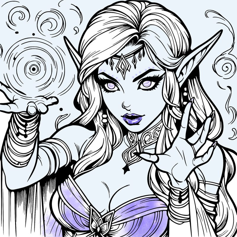 realistic scary beautiful elf sorceress casting spell