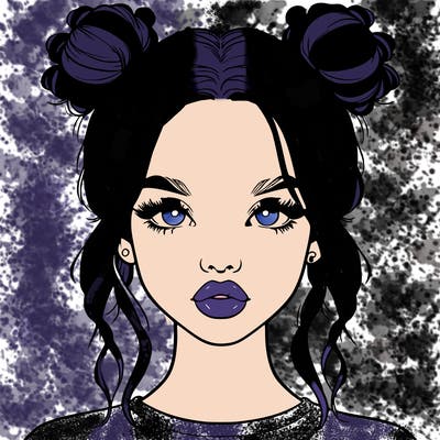 realistic girl with two buns in hair and lips