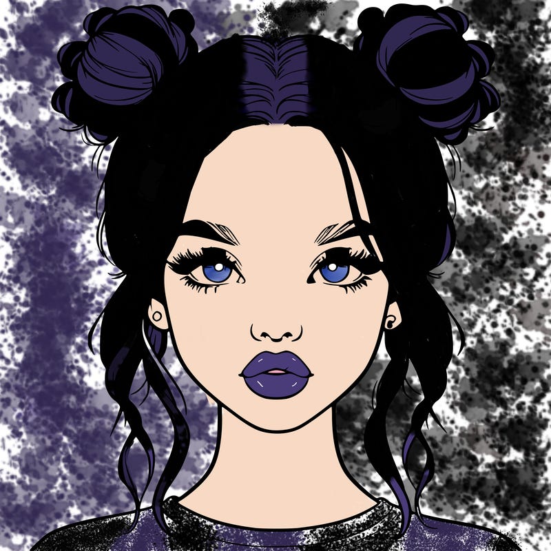 realistic girl with two buns in hair and lips