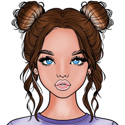 realistic girl with two buns in hair and lips
