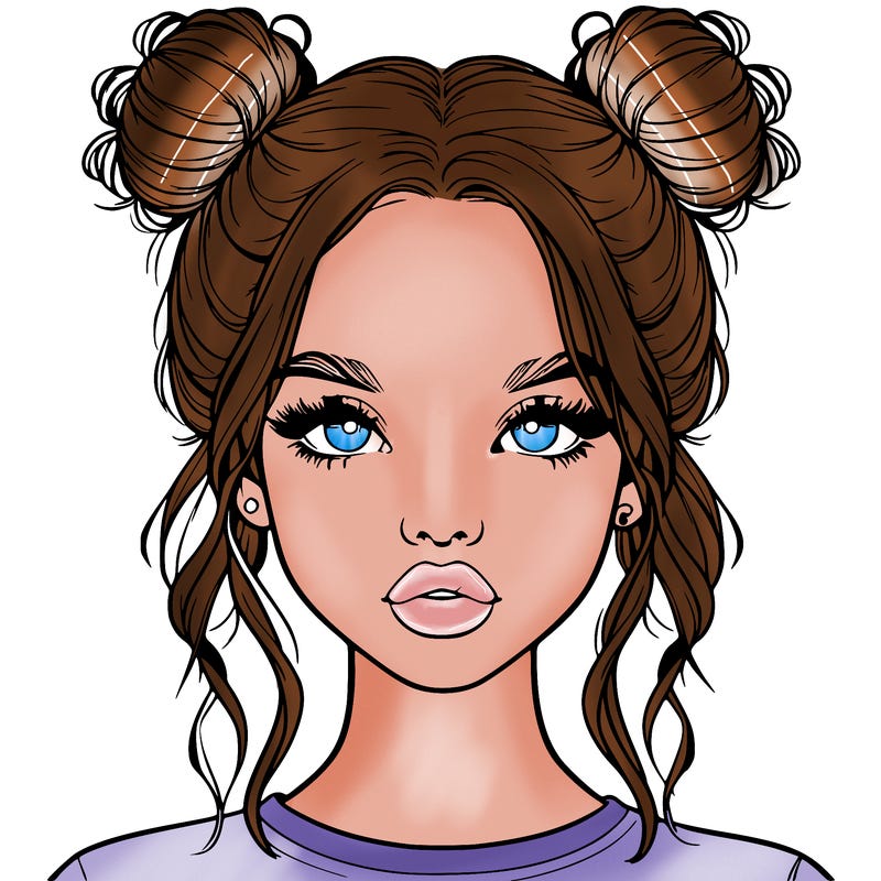 realistic girl with two buns in hair and lips