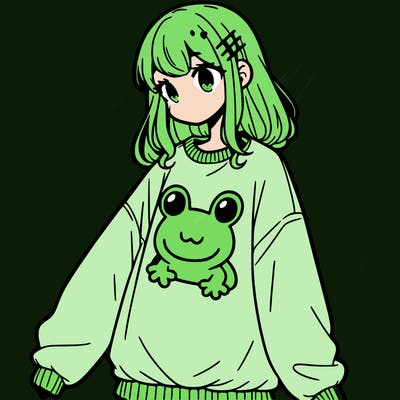 girl wearing frogging sweatshirt