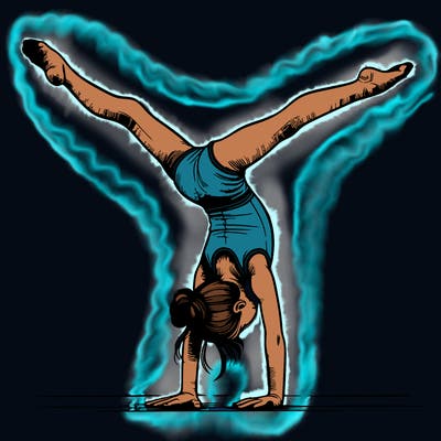 realistic gymnastic hand stand girl in four splits