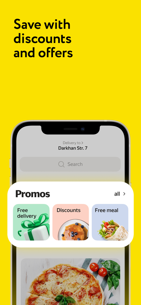 Express24: food & grocery - Express24 app interface displaying promotional offers for free delivery and meal discounts