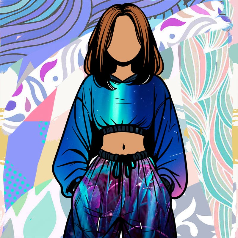 realistic girl faceless with baggy pants and a crop top