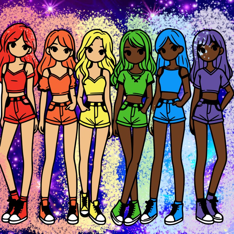 a group of girls wearing crop tops and shorts