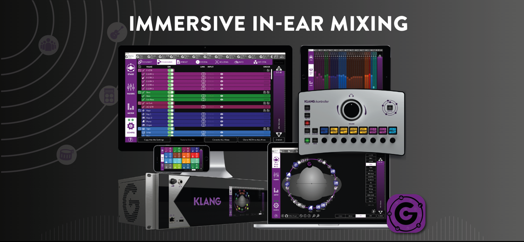 KLANG:app 5 - Interface do KLANG app 5 e hardware para mixagem imersiva 3D in-ear em múltiplos dispositivos