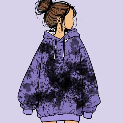 realistic girl with a oversized sweatshirt on and a bun