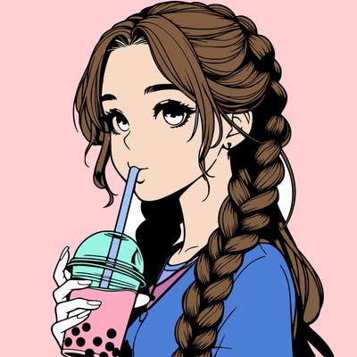 realistic girl with braided hair drinking boba