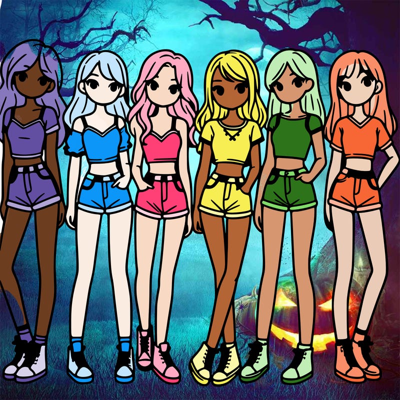 a group of girls wearing crop tops and shorts