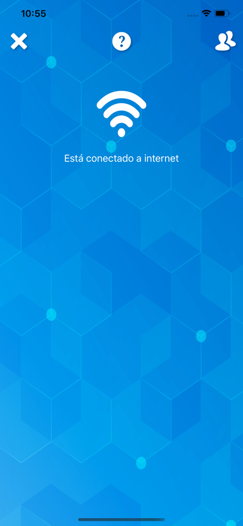 Ecrã da aplicação CallerID mostrando um ícone de Wi-Fi e uma mensagem em espanhol indicando que está ligado à internet.