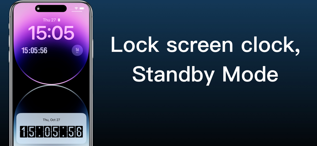 Widgets de reloj flip digital en la pantalla de bloqueo de iPhone y modo de espera.