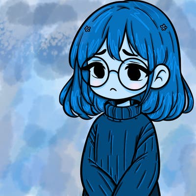 sad girl with glasses in a sweater