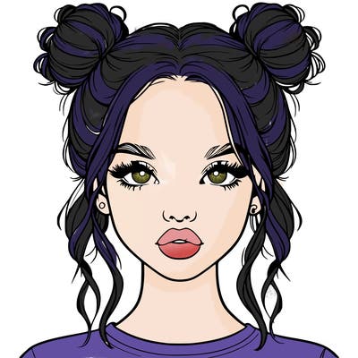 realistic girl with two buns in hair and lips