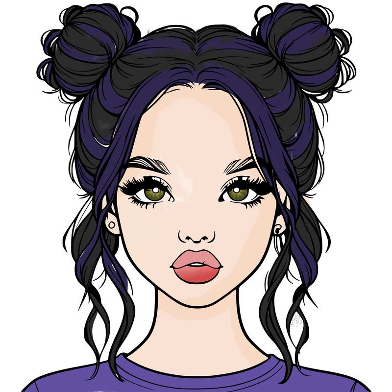 realistic girl with two buns in hair and lips