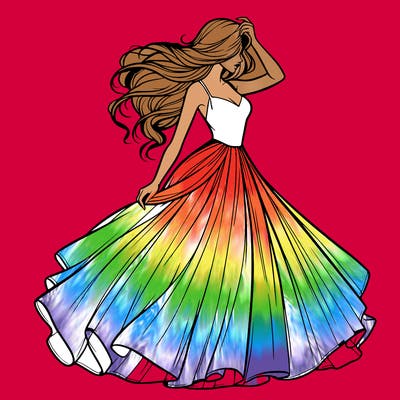 realistic woman with dress flowing in the wind