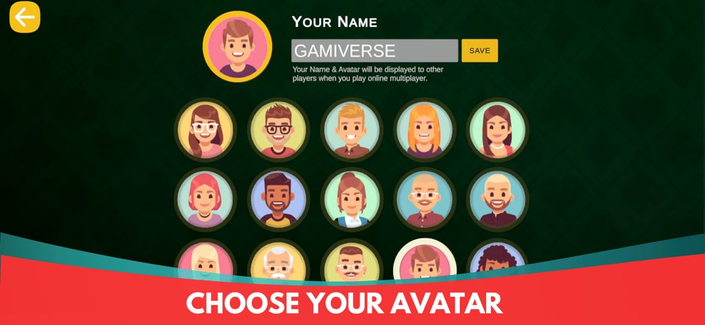Bukharo Indian Buraco avatar selection screen with various cartoon profile pictures