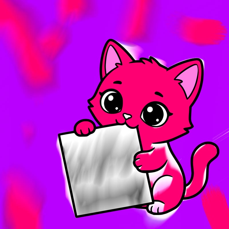 a small cat with a blank sheet of paper in its hand. the cat is sooooooo cute!