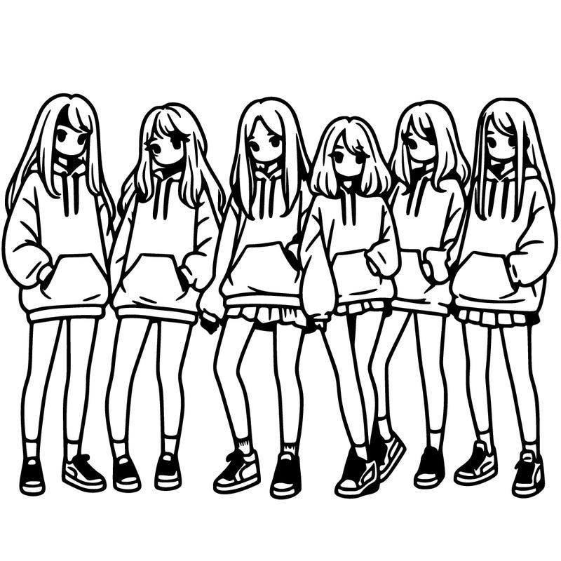 group of girls in baggy sweatshirts and shorts