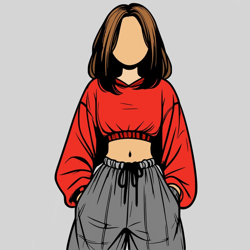 realistic girl faceless with baggy pants and a crop top