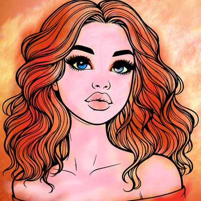 realistic girl with wavy hair and lips