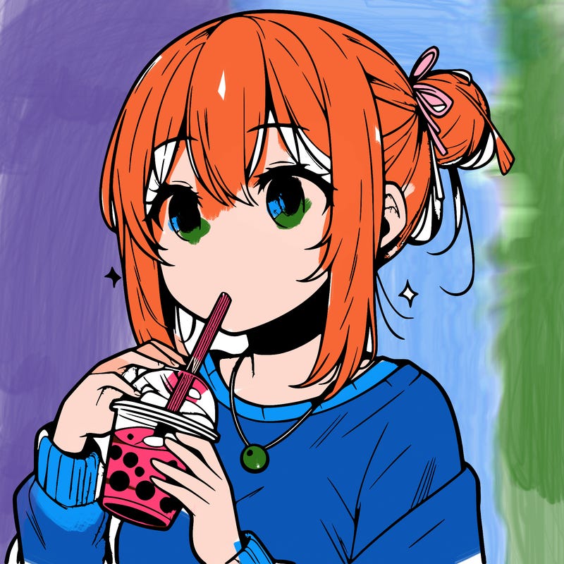 manga character drinking boba