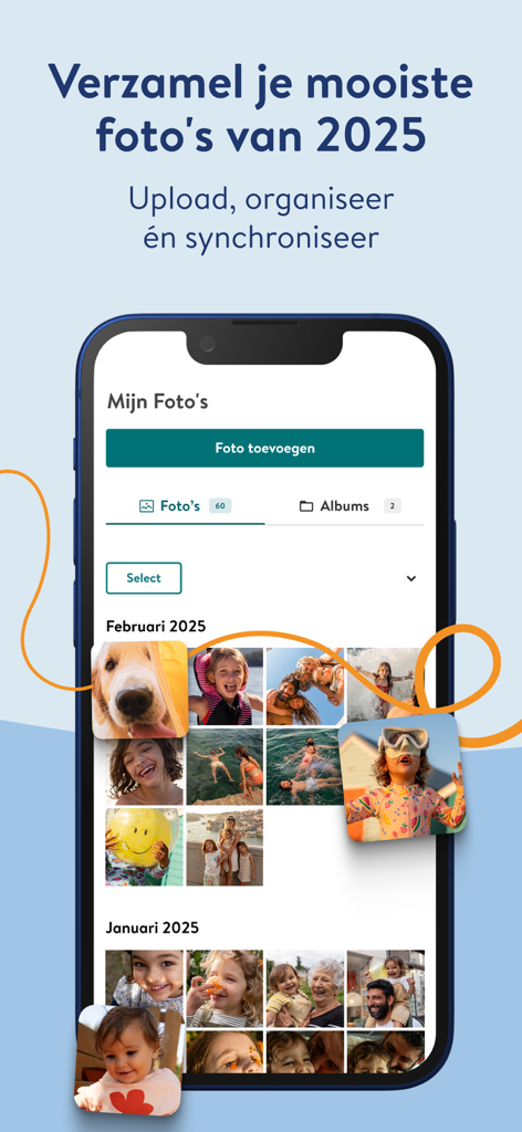Albelli fotoboek poster prints - Albelli app interface showing a grid of organized family photos