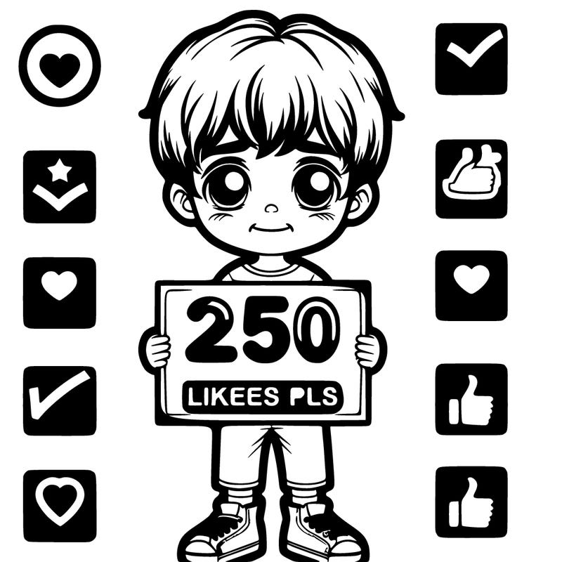 a boy holding a sign that says 250 likes pls ( not forcing)