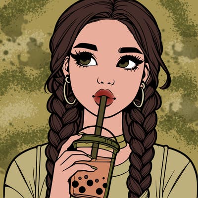realistic girl with braided hair drinking boba