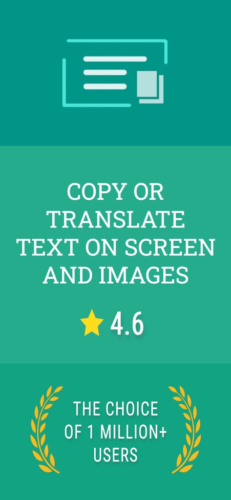 Copy Text On Screen - Copy Text On Screen app banner showing a 4.6 star rating and 1 million plus users
